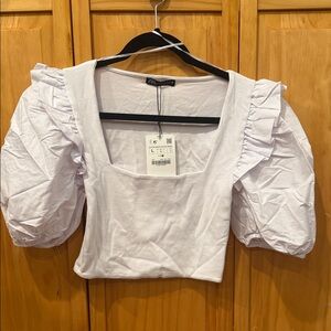 Zara White Puff Sleeve Blouse